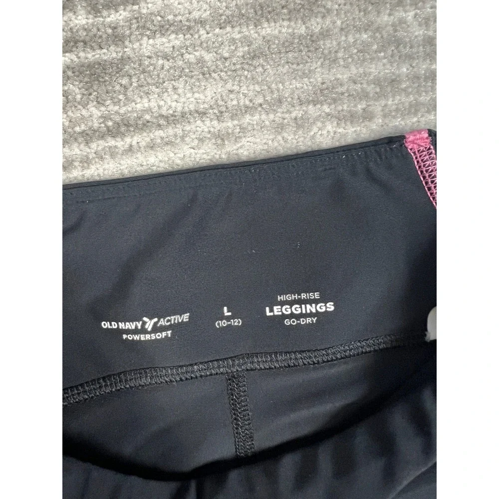 Old Navy Leggings Girls L Black Powersoft Go-Dry High-Rise Contrast Piping Pink